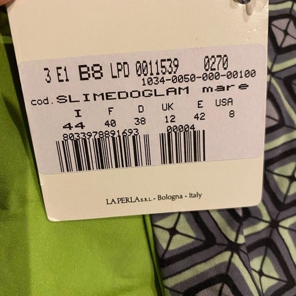 La Perla Bikini Bottom NWT Gray Geo Print Lime Green Size 8 - Picture 8 of 9